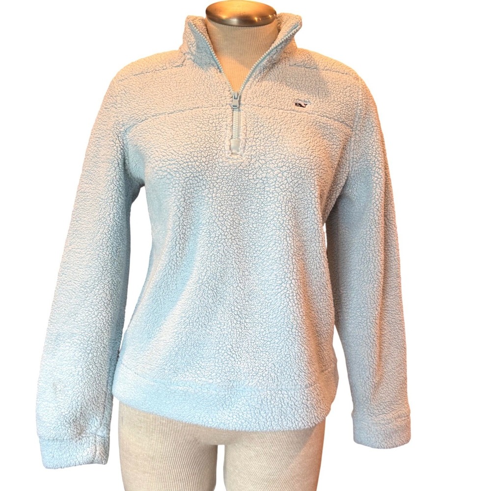 Vineyard Vines Sherpa Fleece Pullover Women's Size Small Light Blue Quarter Zip